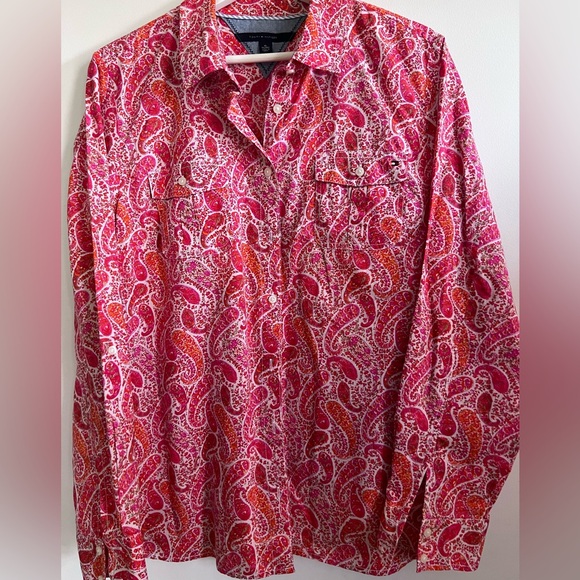Tommy Hilfiger Women's Blouse Size XL Red/Pink Floral Classic Fit Long Sleeve - Picture 1 of 4